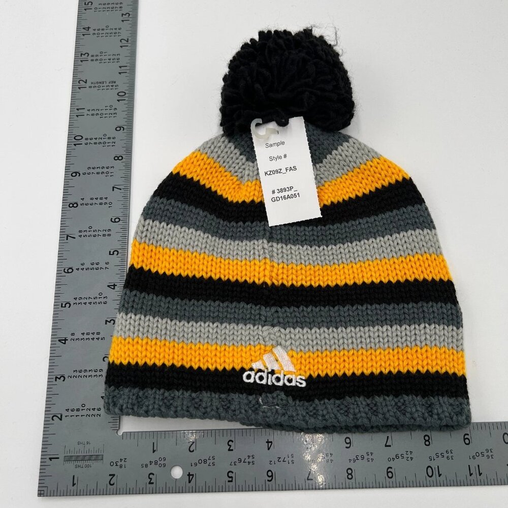 Adidas Unisex Yellow Gray Striped Knit Pittsburgh Penguins‎ NHL Beanie Hat NWT - Picture 5 of 5